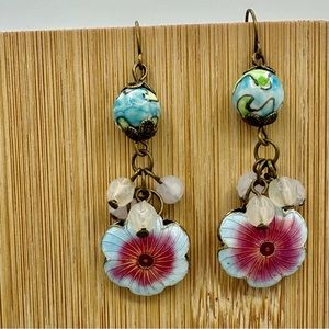 Cloisonné Floral Enamel vintage dangle earrings
